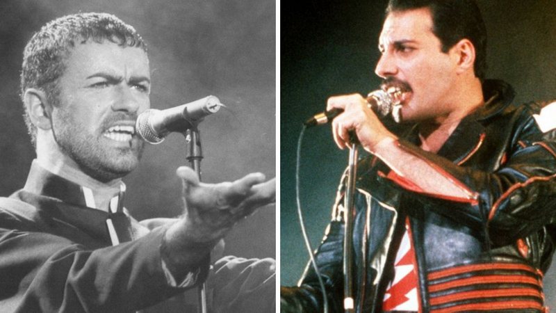 George Michael no Rio de Janeiro, no Rock in Rio 2, em 1991 (Agencia Estado/AP Images) e Freddie Mercury (Foto: Gill Allen / AP)
