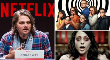 Gerard Way em São Paulo, 2018 (Foto 1: Alexandre Schneider / Getty Images for Netflix; Foto 2: Divulgação / Netflix e Foto 3: Reprodução / Helena)