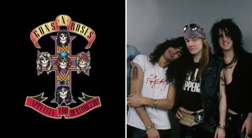 None - Capa de Appetite for Destruction (Foto: Reprodução /Twitter) e Guns N' Roses (Foto: Gene Ambo / Media Punch / IPX)
