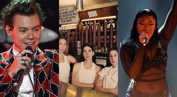 None - Harry Styles em 2017 (Foto: Kevin Winter/Getty Images for iHeartMedia) | Haim (Foto: Reprodução / Instagram) | Megan Thee Stallion no American Music Awards 2020 (Foto: Getty Images /Kevin Winter) |
