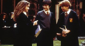 Emma Watson, Daniel Radcliffe e Rupert Grint em Harry Potter e A Pedra Filosofal (Foto: Reprodução)