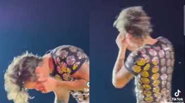 Harry Styles é atingido no olho por uma bala skittles (Foto: reprodução / TikTok)