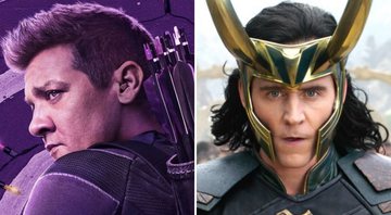 Jeremy Renner como Gavião Arqueiro no pôster de Hawkeye  (Foto: Divulgação) | Tom Hiddleston como Loki na nova série da Marvel (Foto: Reprodução/IMDb)