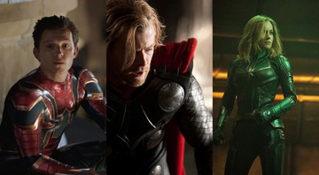 None - Tom Holland como Homem-Aranha, Chris Hemsworth comoThor e Brie Larson como Capitã Marvel (Foto: Divulgação)
