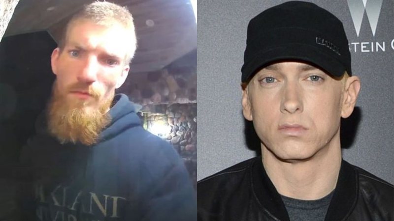Montagem de Matthew Hughes (Reprodução/YouTube/TMZ) e Eminem (Evan Agostini / AP)