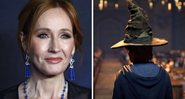 J.K. Rowling (Foto: John Phillips / Getty Images) e Imagem do trailer de Hogwarts Legacy (Foto: Reprodução)