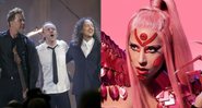 Da esquerda para a direita, James Hetfield, Lars Ulrich e Kirk Hammett (Foto:Tony Dejak/AP Images) e Lady Gaga (Foto: Divulgação / Universal)