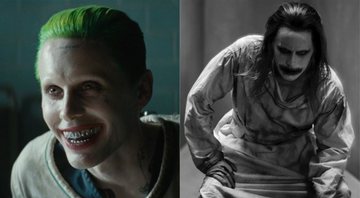 None - Jared Leto em Esquadrão Suicida (Foto: Reprodução/ Warner) e em Snyder Cut (Foto: Zack Snyder)