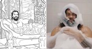 Desenho do Jason Momoa (Foto: Reprodução/Amazon) e o ator em uma postagem do Instagram (Foto: Reprodução/Instagram)