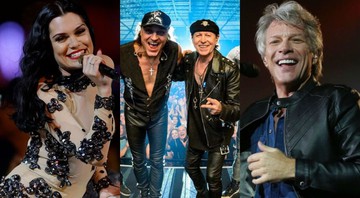 Montagem com Jessie J (Foto: AP Images), Scorpions (Divulgação) e Bon Jovi (Ricardo Matsukawa/ Mercury Concerts)