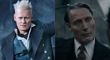 None - Johnny Depp como Grindelwald (foto: reprodução/ Warner) e Mads Mikkelsen em Animais Fantásticos: Os Segredos de Dumbledore (Foto: Reprodução / Youtube / Warner Bros. Pictures)