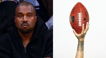 Kanye West (Foto: Ronald Martinez/Getty Images) e Rihanna no Super Bowl 2023 (Foto: Divulgação)