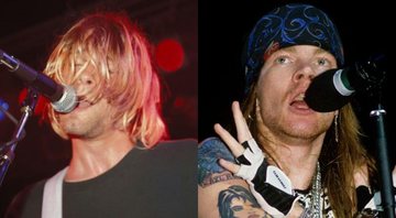 None - Kurt Cobain, do Nirvana, em 1991 (Foto: Kevin Estrada/MediaPunch/IPX) e Axl Rose em 1988 (Foto:Gene Ambo / MediaPunch /IPX)