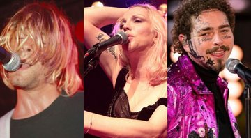 None - Kurt Cobain, Courtney Love e Post Malone (Foto 1: Kevin Estrada / MediaPunch / IPX | Foto 2: Owen Sweeney/AP | Foto 3: Ben Hider / Invision / AP)