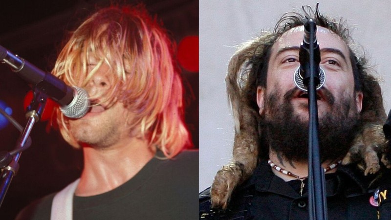 Kurt Cobain e Max Cavalera (Foto 1: Kevin Estrada/MediaPunch/IPX  | Foto 2: Peter Klaunzer/Keystone/AP)