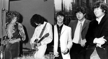 None - Led Zeppelin em 1968 (Foto 1: Reprodução/ Instagram/Jørgen Angel) e Beatles (Foto 2: AP Images)