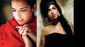 À esquerda, Vanessa da Mata, dona da música número 1 brasileira: à direita, Amy Winehouse, que encabeça a lista gringa com "Rehab"