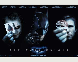 Batman, Coringa e Harvey Dent, os três protagonistas de Batman: O Cavaleiro das Trevas