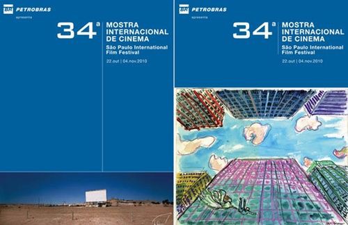 Cartazes da Mostra SP 2010: à esquerda, o pôster de Wim Wenders e, à direita, a ilustração de Akira Kurosawa