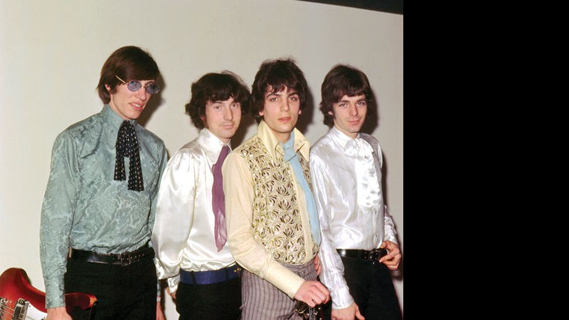 A formação original do Pink Floyd com Waters, Mason, Barrett e Wright (à partir da esq.) em uma entrevista coletiva à imprensa em Londres, em março de 1967