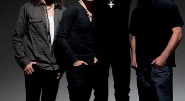 EM CASA (Da esq. para a dir.) Kirk Hammett, Lars Ulrich, James Hetfi eld e Robert Trujillo: o Metallica volta ao Brasil - Ross Halfin