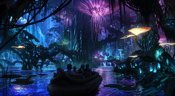 Atração com a visão noturna de Pandora fará público percorrer caminho em bote sobre um rio. - Reprodução / Site Oficial