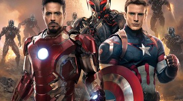 Homem de Ferro (Robert Downey Jr.) e Capitão América (Chris Evans) no pôster do filme Os Vingadores 2: A Era de Ultron - Divulgação