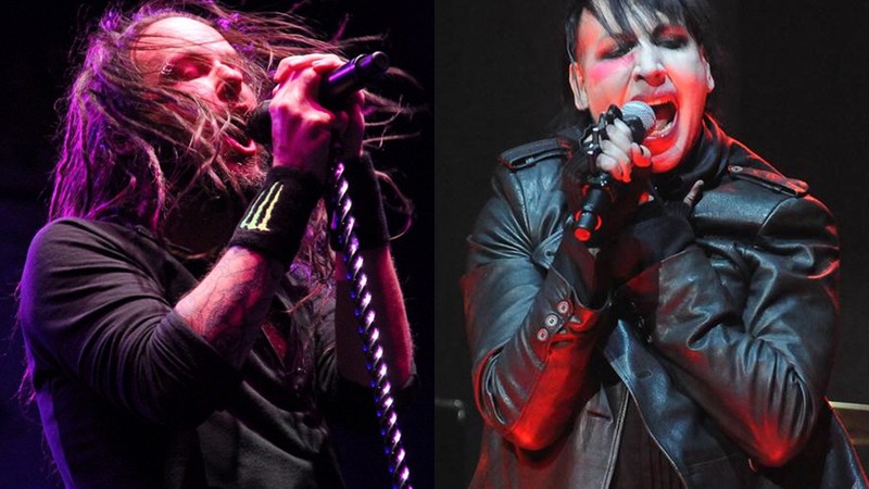 Jonathan Davis (líder do Korn, esquerda) e Marilyn Manson