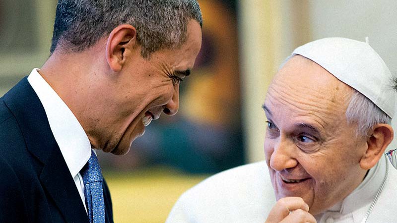 O presidente norteamericano Barack Obama esteve com Francisco no Vaticano, em 2014. O papa retribuiu com uma visita à Casa Branca no mês passado