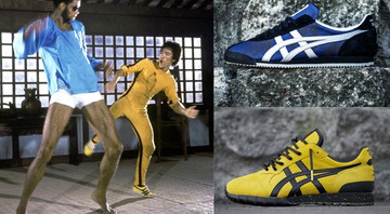 Bruce Lee e os dois modelos de calçados que o homenageiam - AP/divulgação