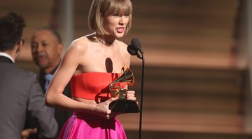 Taylor Swift fez um dos discursos mais comentados da noite. Ela cutucou Kanye West criticando pessoas que "tomam crédito pelo seu sucesso e fama" - Matt Sayles/AP