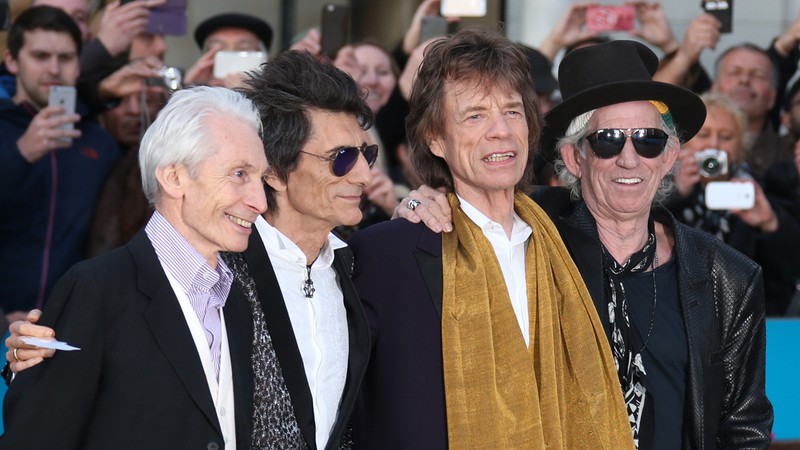 Os Rolling Stones na estreia da exposição do grupo, Exhibitionism, no Saatchi Gallery, em Londres, em 2016