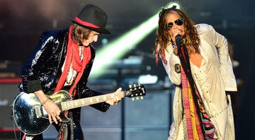 Joe Perry e Steven Tyler durante show do Aerosmith no Download Festival de 2014 - Press Association/AP