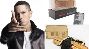 Eminem e os tijolos e pedaços de madeira da casa em que ele passou a infância - AP/Reprodução