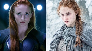 A atriz Sophie Turner em dois papéis:como Jean Grey em X-Men: Apocalipse e como Sansa em Game of Thrones - Reprodução/Divulgação