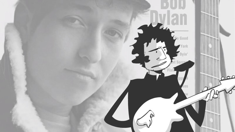 Ilustração de Bob Dylan em trecho de entrevista animada da série Blank on Blank, da PBS