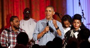 Kendrick Lamar, Barack Obama e Janelle Monáe durante churrasco em comemoração do Dia da Independência norte-americana, 4 de julho de 2016 - Sipa/AP