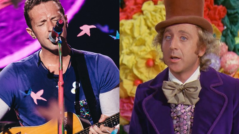 Chris Martin, do Coldplay, e Gene Wilder dando vida a Willy Wonka em A Fantástica Fábrica de Chocolate (1971)