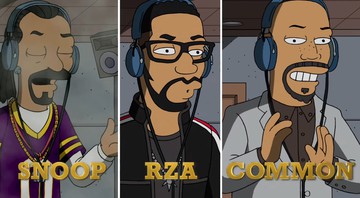 Snoop Dogg, RZA, Common em cena do trailer do episódio de <i>Os Simpsons</i> temático de hip-hop - Reprodução/Vídeo