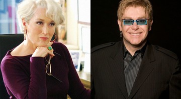 Meryl Streep em O Diabo Veste Prada e Elton John - Reprodução/Divulgação