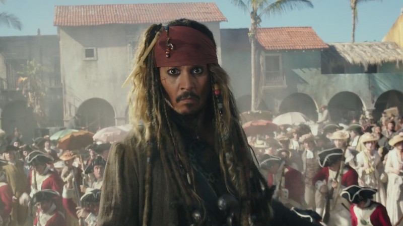 Johnny Depp como Jack Sparrow no filme Piratas do Caribe: A Vingança de Salazar