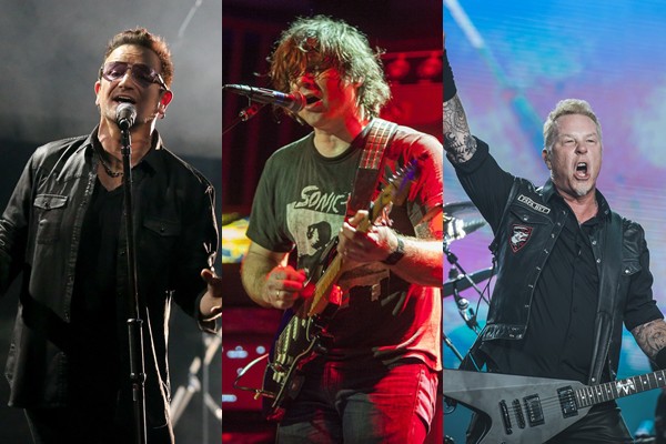 Bono, vocalista do U2, Ryan Adams e James Hetfield, vocalista do Metallica - AP/MRossi/Divulgação