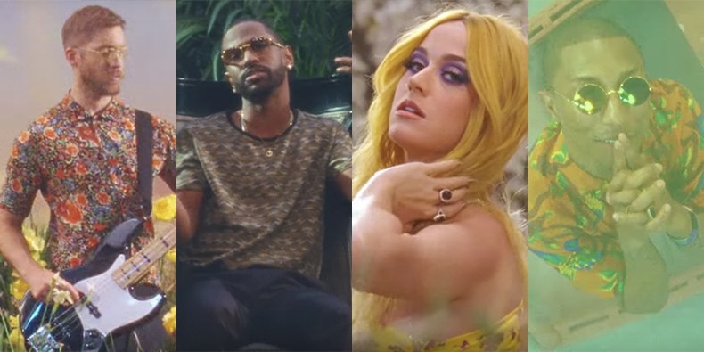 Calvin Harris, Big Sean, Katy Perry e Pharrell no clipe de "Feels"