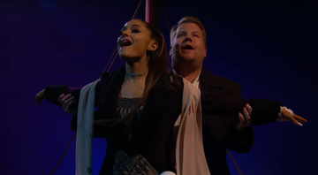 Ariana Grande e James Corden encenando Titanic - Reprodução
