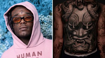 None - Lil Uzi Vert (Foto: Dimitrios Kambouris/Getty Images) e tatuagem do rapper que custou US$ 100 mil (Foto: Reprodução/Instagram)