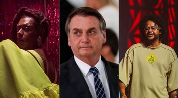 None - Montagem de Liniker (Liz Dórea), Jair Bolsonaro (Instagram/Reprodução)  e Emicida (Reprodução)