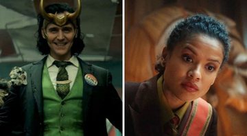 Tom Hiddleston no trailer de Loki (Foto: Reprodução / Disney+) e Gugu Mbatha-Raw como juíza Ravonna Renslayer (Foto: Reprodução / Disney+)