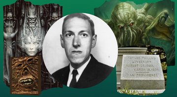 H.P. Lovecraft / Ilustração do Necronomicon de H.R. Giger e do filme Evil Dead e Cthulhu (foto: montagem/reprodução)