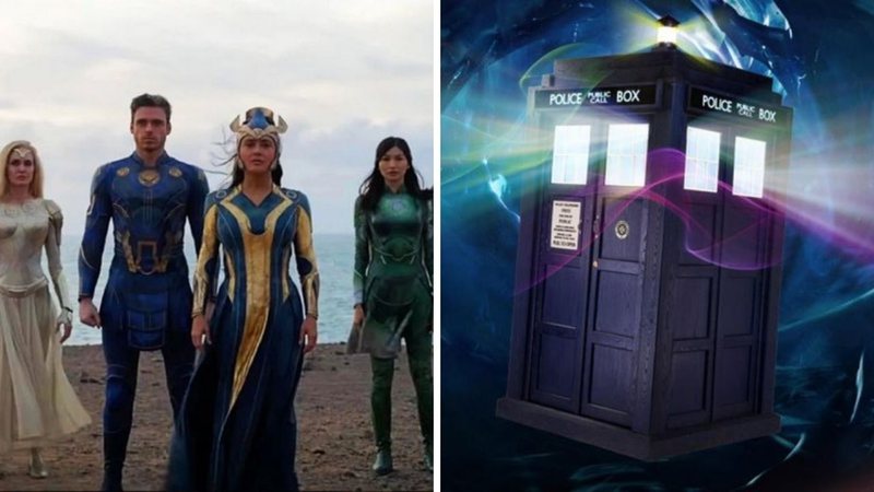 Os Eternos (Foto: Reprodução/Marvel) e TARDIS, nave de Doctor Who (Foto: Reprodução BBC)
