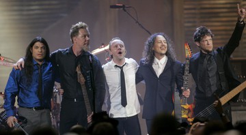 None - Da esquerda para a direita, estão Robert Trujillo, James Hetfield, Lars Ulrich, Kirk Hammett e Jason Newsted (Foto:Tony Dejak/AP Images)